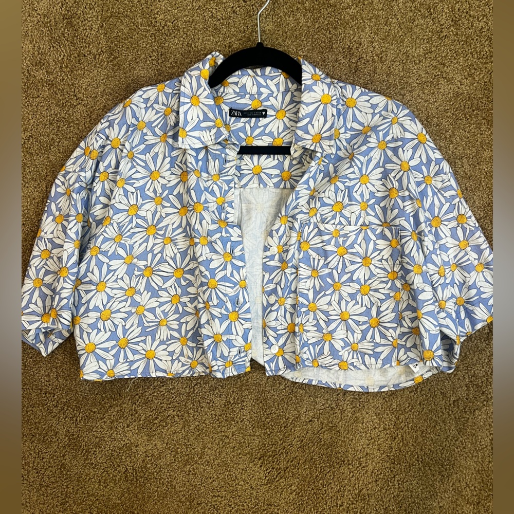 zara button up crop shirt
